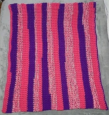 Listras roxas e rosa de crochê afegão de colo macio com branco, 40 x 50 - Imagem 1 de 4