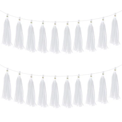 20-Pack Tassel Garland Banner with Rope Tissue Paper for Anniversary White - Imagen 1 de 4