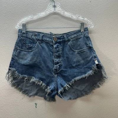 One Teaspoon Le Wolves Shorts SZ 24 Cutoff Frayed Denim Distressed Button Fly - Image 1 of 4