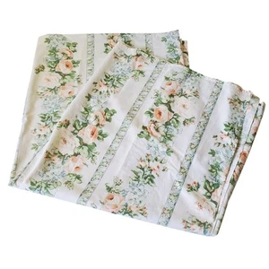 Vintage Montgomery Ward Percale Queen Flat Sheet Green White Peach Stripe Roses - Picture 1 of 15