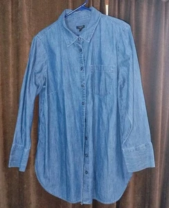 Camisa Boyfriend Azul Denim Talbots Talla 1X Manga Larga Bolsillo en el Pecho - Imagen 1 de 11