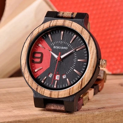 Relojes de madera para hombre Relojes de cuarzo para hombre Reloj de madera con visualización de fecha de lujo Moda Foto 1 de 4