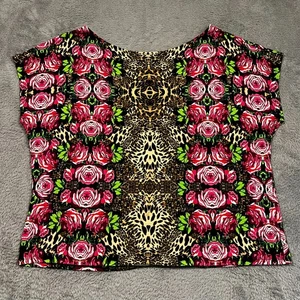 Torrid Betsey Johnson Blouse Top Women's 5 Floral Leopard Print Short Cap Sleeve - Picture 1 of 7