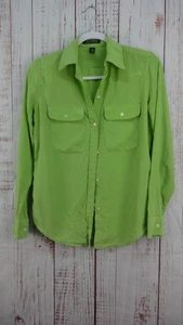 Lauren Ralph Lauren Womens XS 100% Silk Button Up Lime Green Long Sleeve Casual - Picture 1 of 8