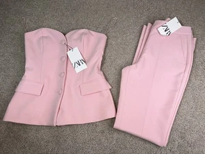 Top smanicato Zara rosa foderato con bottoni + pantalone pantalone svasato • Donna XS - Nuovo - Foto 1 di 15