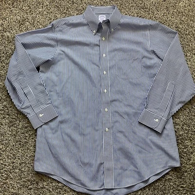 Camisa Brooks Brothers Para Hombres 16 Azul Rayas Abotonada Clásica Sin Hierro Informal Foto 1 de 4