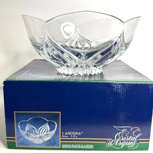 Cuenco para servir de vidrio vintage CRISTAL D'ARQUES Ancona 9,5" plomo decorativo nuevo regalo - Imagen 1 de 8