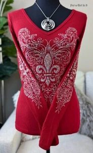 USA Nuovo VOCAL APPAREL CRYSTAL CHERRY RED FLEUR DE DIS CAMICIA MANICA LUNGA S Small - Foto 1 di 5