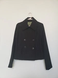 US Polo Assn Women M Pea Coat Long Sleeve Black Double Breasted Wool Blend Warm - Picture 1 of 5