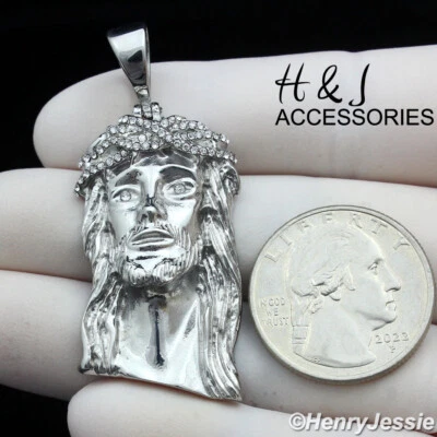 Colgante facial de JESÚS 3D plateado circonita cúbica ICY de acero inoxidable para hombre*AP133 Foto 1 de 3