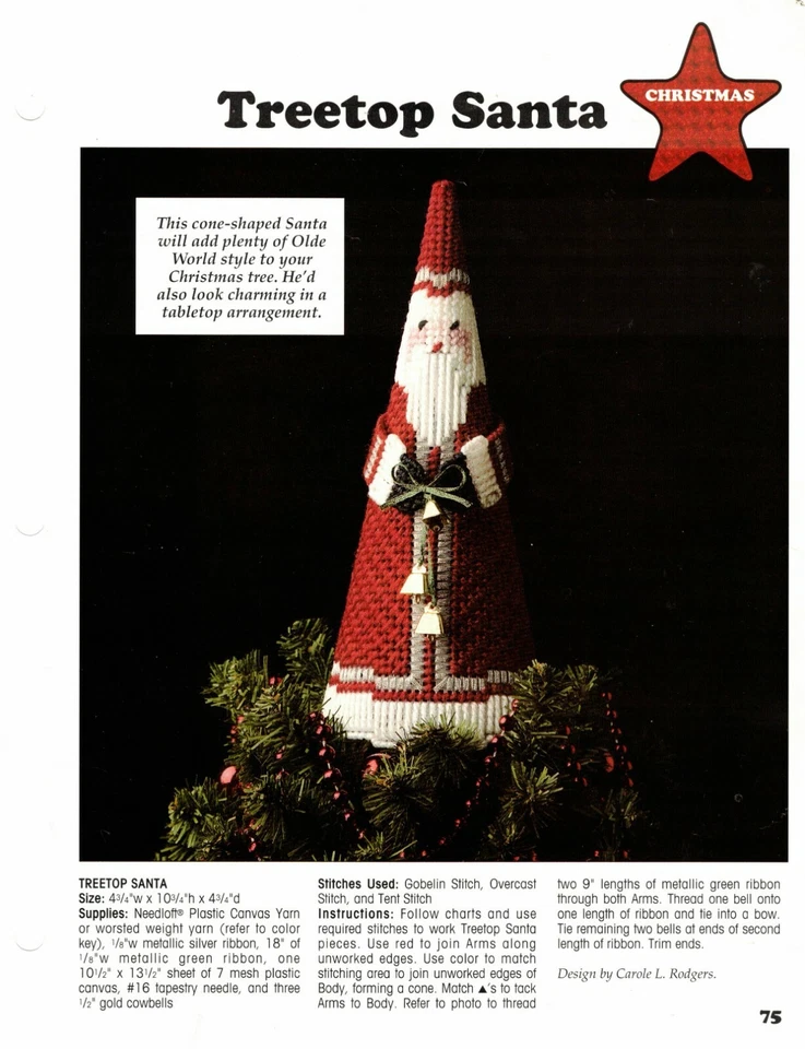 Treetop Santa Plastic Canvas Pattern Projects By Leisure Arts - Image 1 of 1