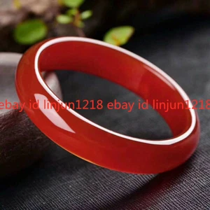 Beauty Natural Red Jadeite Jade Gemstone Bangle Bracelet 56-62mm - Picture 1 of 12