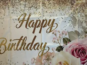 Rose Gold Happy Birthday Backdrop Party Banner Photography Background for Women - Picture 1 of 6