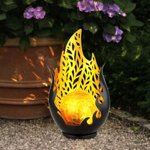 Solarleuchte Lampe Außenleuchte Balkon Deko schwarz Feuer Effekt IP44 Akku LED - Bild 1 von 10