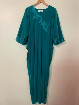 Vestido vintage Diamond Tea House talla única terciopelo verde azulado camisón satinado floral Foto 1 de 4