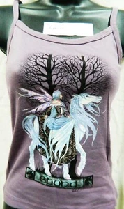 Epona Fairy on Horse in Woods Hand Dyed Purple Spaghetti Strap Shirt UNWORN - Picture 1 of 1