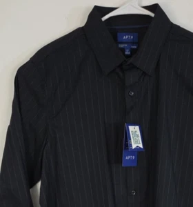 Apt. Camisa de vestir 9 Premier Flex nueva con etiquetas para hombre calce ajustado negra a rayas, talla LT - Imagen 1 de 16