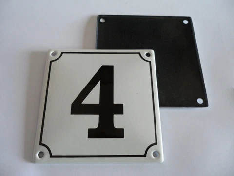 Old German White Enamel Porcelain Metal House Door Number Street Sign / Plate 4 Cover