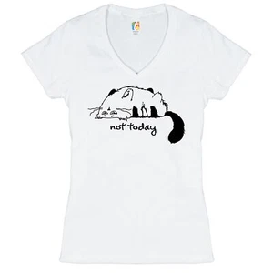 Lazy Kitty Not Today Women's V-Neck T-shirt Kitten Cat Lovers Funny Tee - Picture 1 of 37