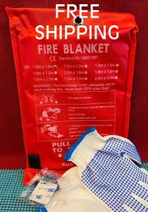 TWO (2) Emergency Fire Blankets with Hooks and Gloves ( 39" X 39" / 1m x 1m ) - Picture 1 of 10