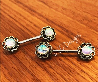 14g par de anillos de pezón victorianos antiguos brillantes concha marina bruñidos (J192)  Foto 1 de 3