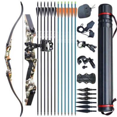 Archery 35lbs Takedown Recurve Bow Set 12x Arrows Kit Right Hand Adult Hunting - Image 1 of 4