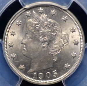 1905 LIBERTY "V" NICKEL PCGS MS 63 CRISPLY STRUCK WITH CRISP LUSTER IN SILVERY - Picture 1 of 6