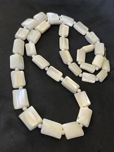 Vintage Mother of Pearl Beaded Necklace Square Beads Polished MOP 21.5" Long - Picture 1 of 9