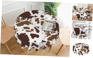 Cow Print Tablecloth Round 60 Inch Table Cover Waterproof One Size Cow Brown - Picture 1 of 8