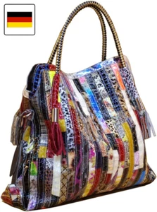 Damen Multicolor Einkaufstasche Echtes Leder Handtasche Bunte Patchwork Groß - Picture 1 of 6