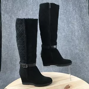 Aquatalia Boots Womens 8.5 Callie Knee High Side Zip Wedge Winter Boot Black - Picture 1 of 17