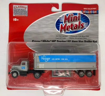 HO CMW Mini Metals White WC Tractor/ 32’ Aero Van Trailer Set Kroger #31143. - Image 1 of 4