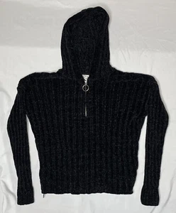 Pink Republic Hooded Sweater Pullover Quarter Zip Black Juniors Girls Size S - Picture 1 of 6