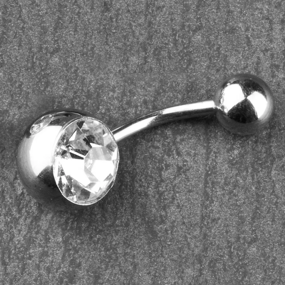 Ombelico Piercing Banana 1,6 x10mm Cristallo Zircone Argento Trasparente Bianco - Immagine 1 di 1