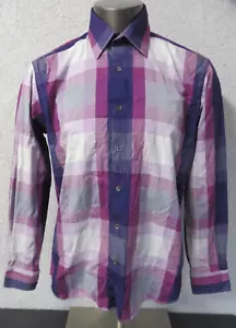 Mens Bugatchi Uomo Long Sleeve Button Front Shirt Size L Classic Fit Purple Flip - Picture 1 of 9
