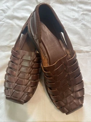 Huarache Sandals Men Sz11 Brown Leather Shoes Slip On Comfort - MADE IN BRAZIL!! - Image 1 of 4