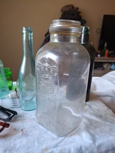 1800's Fruit Jar Embossed Royal In Crown 1/2 Gal Clear Pat April 7 1896 10 Bim - Picture 1 of 24