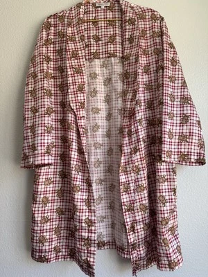 ¡De colección! Bata de satén patrón de oso de peluche rojo bolsillos a cuadros talla: L salón informal Y2K Foto 1 de 4