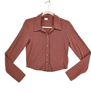 Aritzia Wilfred Women Medium Pose Button Up Shirt Cropped Collared Rust Orange - Picture 1 of 4