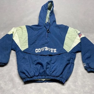 Vintage 90s Starter Dallas Cowboys 1/2 Zip Pullover Hooded Jacket L Front Pouch - Bild 1 von 23
