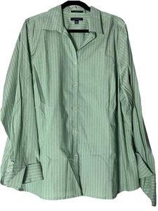 Lands End Green Striped No Iron Button up long sleeve Top Size 24 - Picture 1 of 6