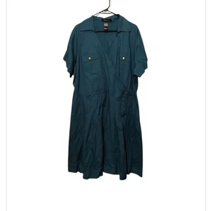 Abito camicia Ashley Stewart finto avvolgente taglia 22 blu carriera ufficio preppy old money - Foto 1 di 10