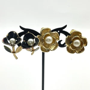 Vintage Kunstperlen Blume Ohrringe Konvolut goldfarben Clip On elegant - Bild 1 von 15