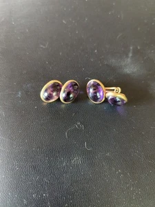 Antique 583K Gold 1920s Amethyst Cufflinks 8.8 Grams - Picture 1 of 11