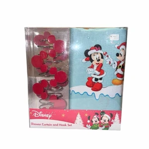 Disney Mickey Mouse Minnie Shower Curtain Hooks Happy Holidays Christmas NIB BBB - Picture 1 of 11
