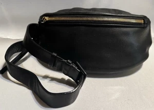 JIL SANDER Black Leather Banana Shoulder Crossbody Belt Bag Moon Taco Free Ship - Picture 1 of 15