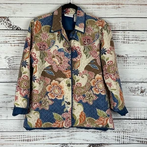 Alfred Dunner leichte Damenjacke Seide blau Blumenmuster gesteppt Knopfleiste 8 - Bild 1 von 7
