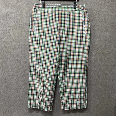 Lizgolf Cropped Capri Pants Women’s Size 8 Green Orange Navy Plaid Pockets Zip - Image 1 of 4