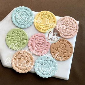 Merry Christmas, Happy Holiday, Happy New Year Cookie Cutter with Stamp Set - Picture 1 of 9