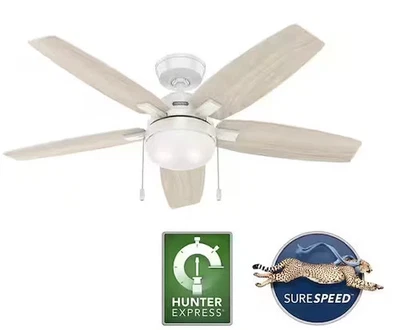 NEW Hunter Antero 52 in. Hunter Express Indoor Fresh White Ceiling Fan w/ Light - Image 1 of 2